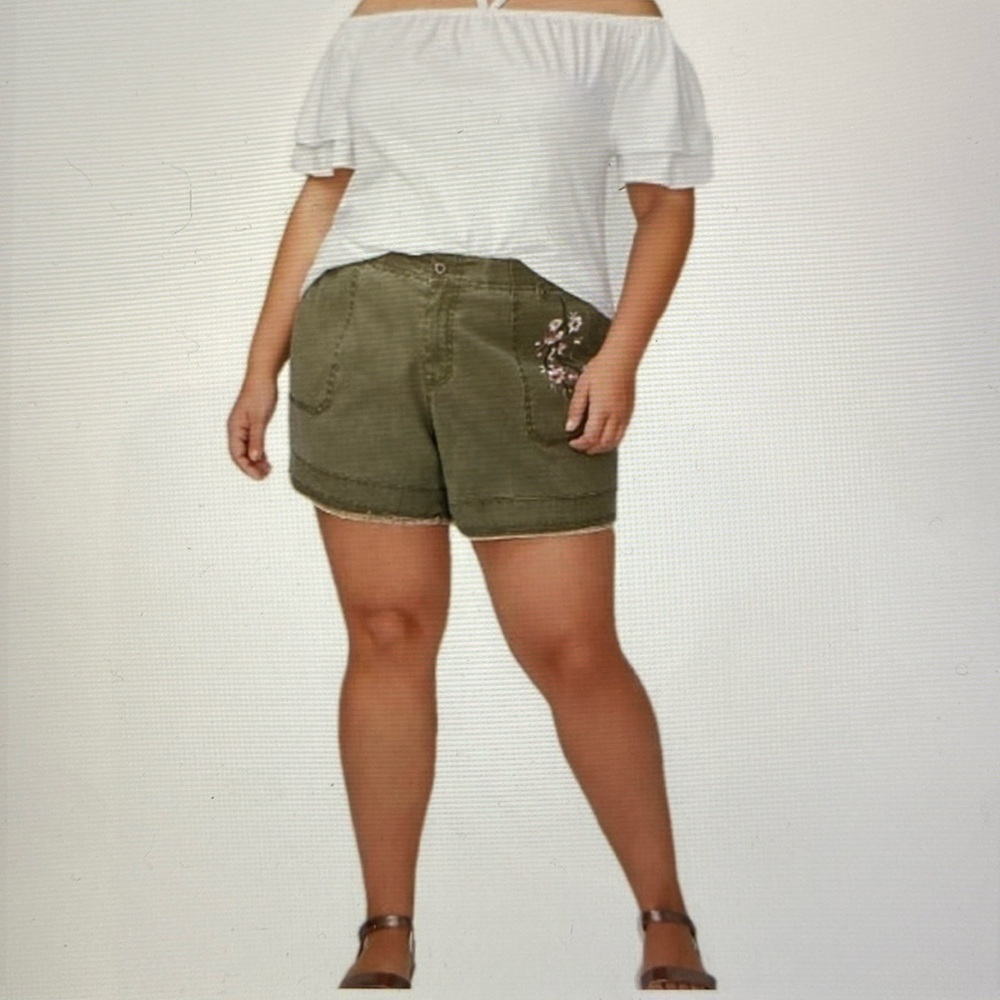 Lane Bryant Girlfriend Shorts Womens Embroidery Boho Beach Olive Plus Size 24